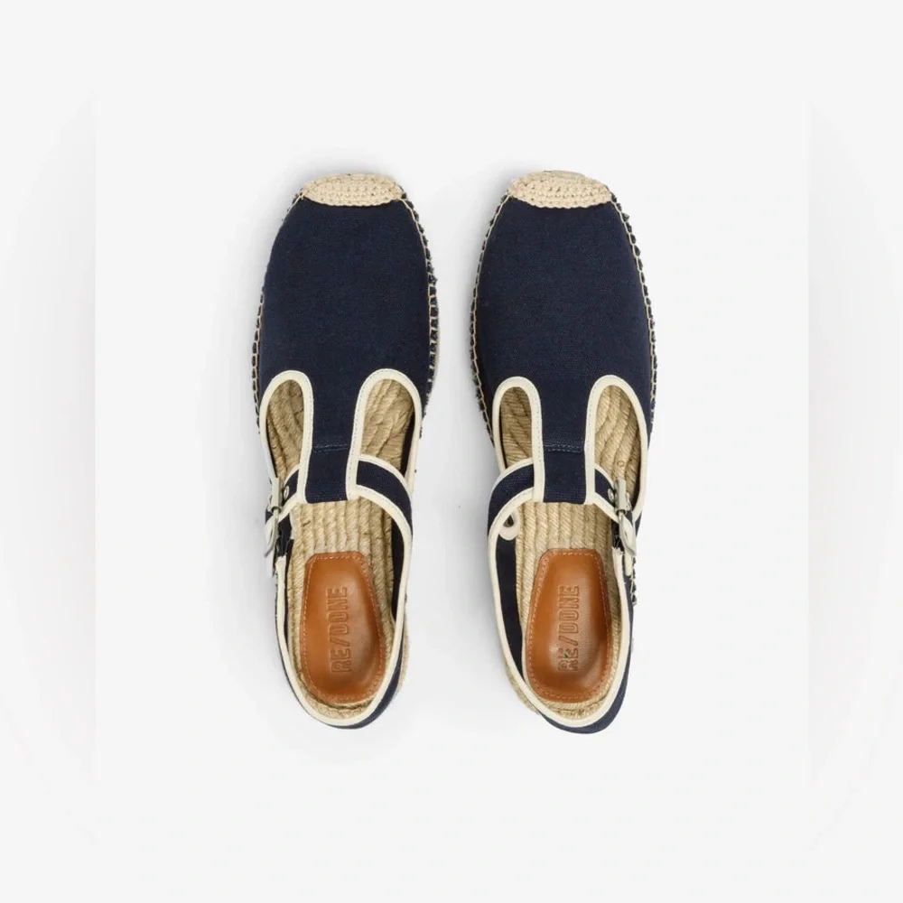 RE/DONE 70s T-Strap Canvas Espadrilles in Navy